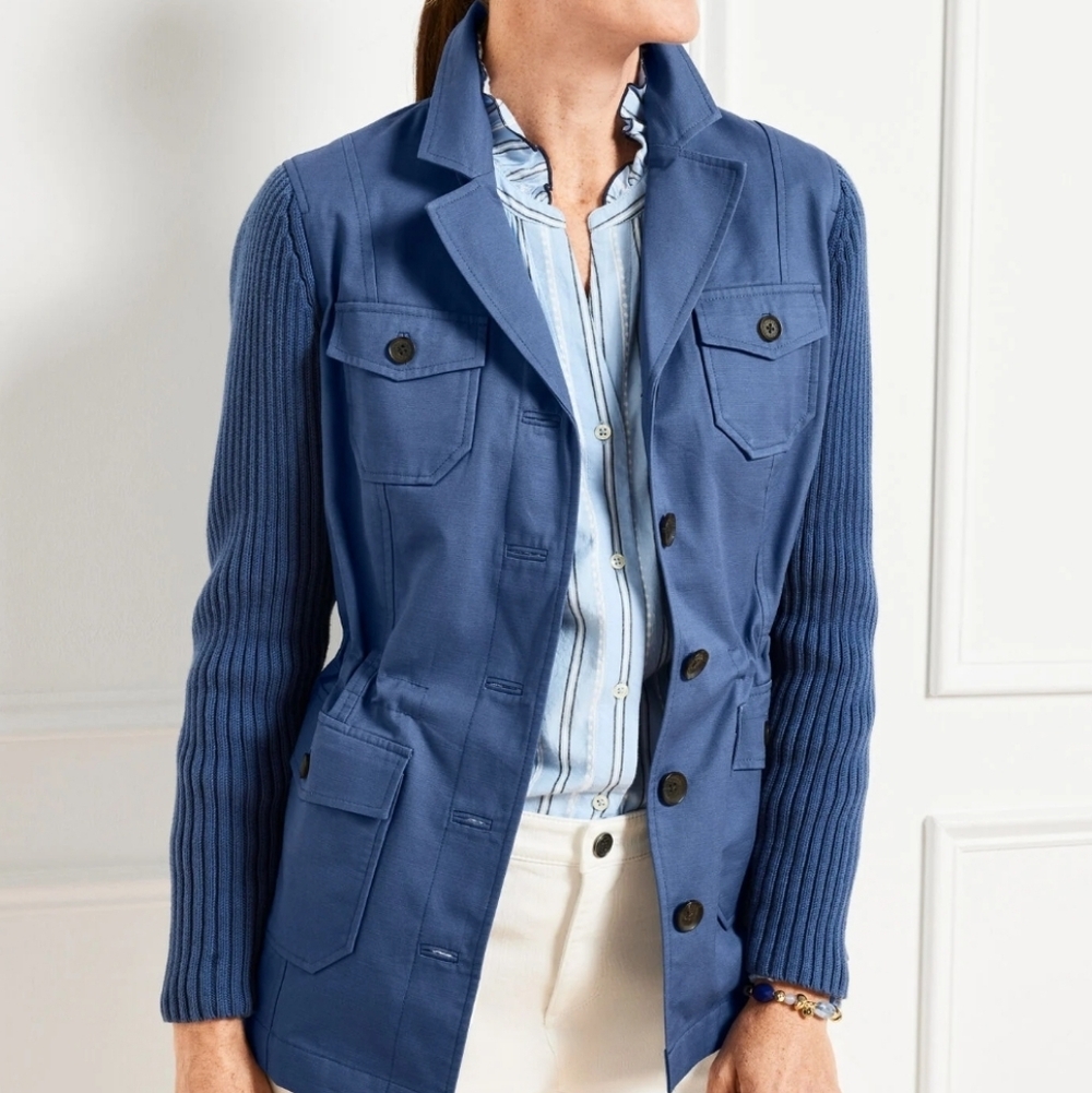 Talbots Blue Knit Sleeve‎ Chic Jacket New XS
